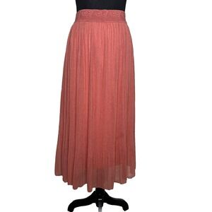 Andi + James Pleated Chiffon Midi Skirt Coral Pink | Size M | Lined